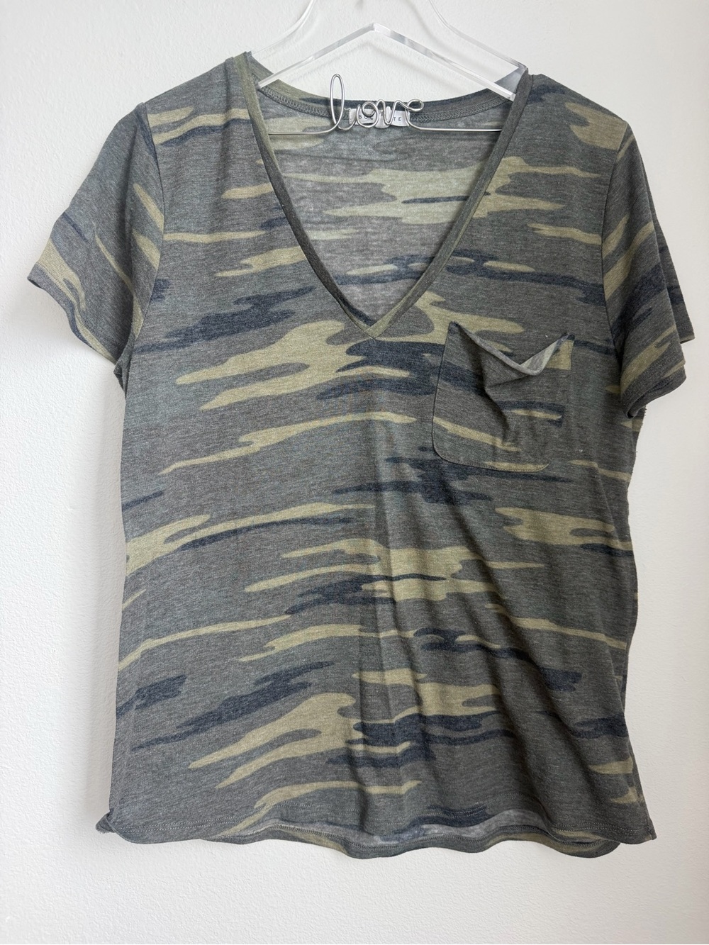 Socialite Olive & Gray Camo V-Neck Pocket Tee